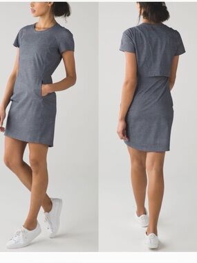 Lululemon &go Endeavor Dress Mini Charcoal Heather Short Sleeve Pockets